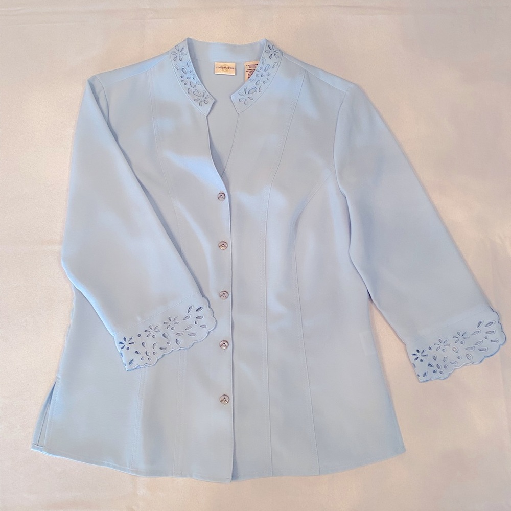 Vintage Covington Pale Blue Cutout Button Up Blouse